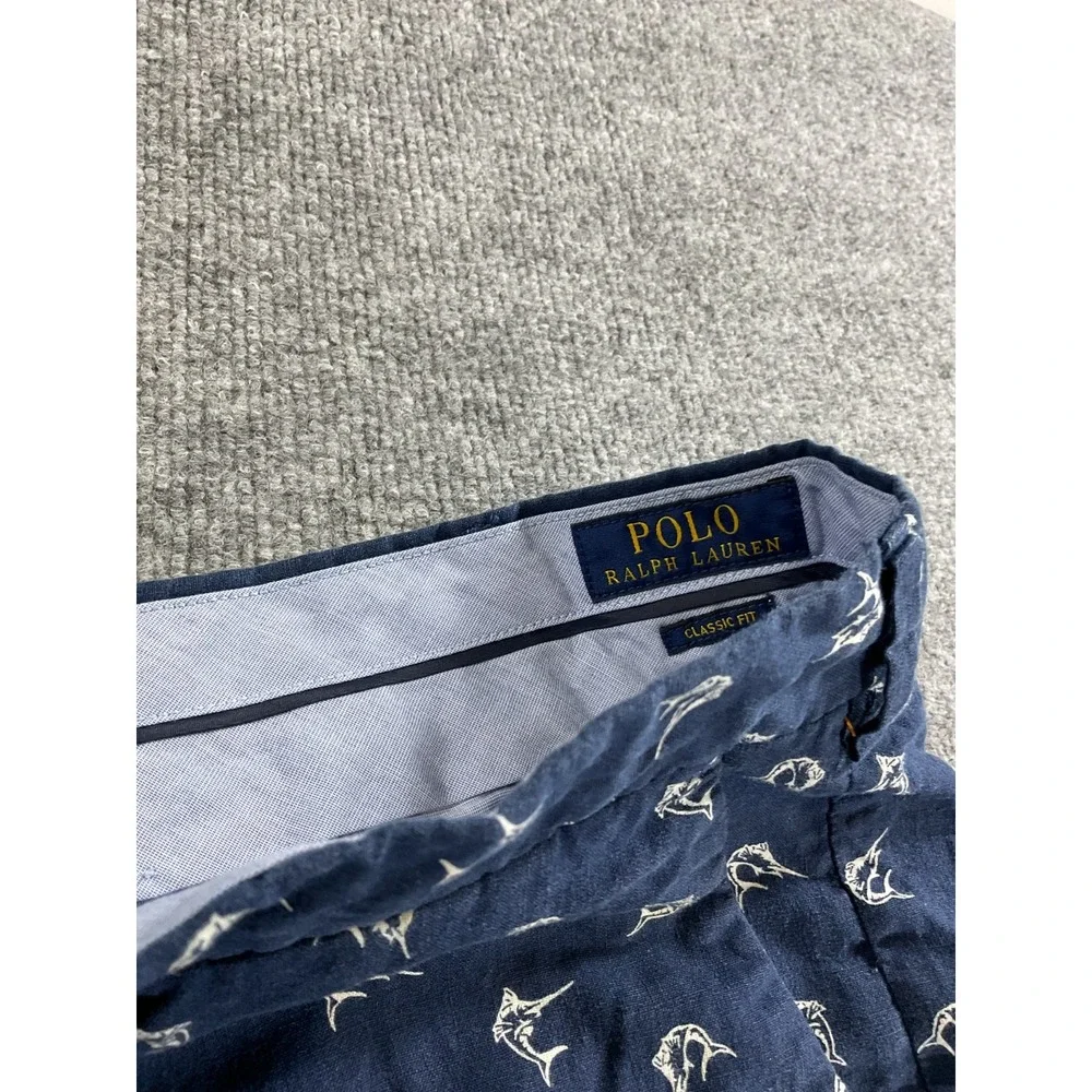 Polo Ralph Lauren Shorts 42 Navy Blue Fish Print Cotton Casual Summer Beach Prep